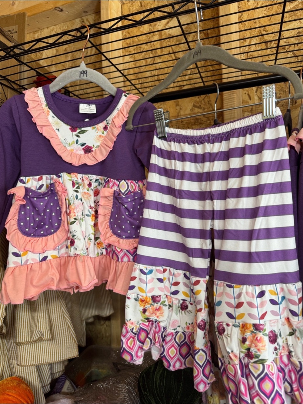 6/12 mos Girls' Purple & Pink Floral Ruffle matching pants set